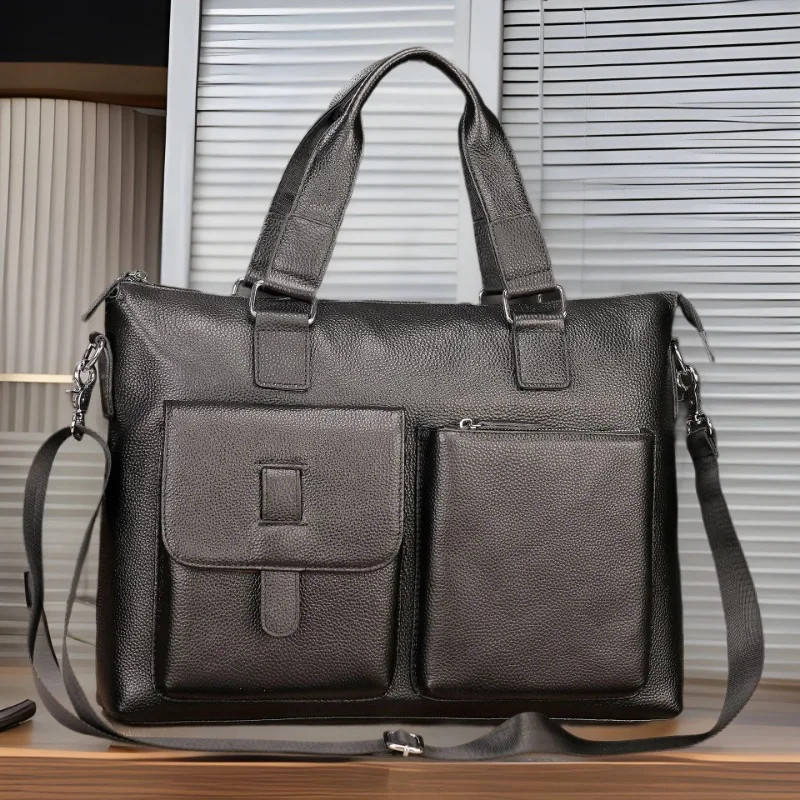 2026 New Luxury Cow Genuine Leather Business Men's Briefcase Male Shoulder Bag Men Messenger Bag 15.6 Inch Tote Computer Bag