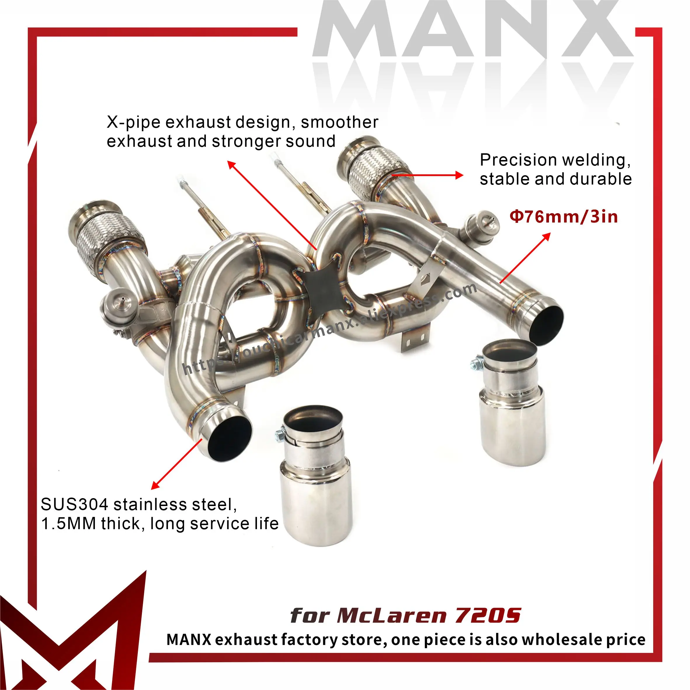 

MANX Exhaust system for McLaren 720S Stainless steel Increase pipe diameter TIG manual welding Catback Vacuum valve