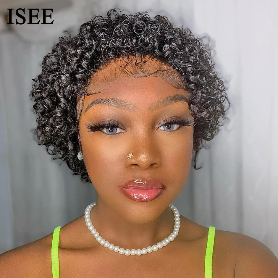 ISEE HAIR Wig Pixie Cut Wig Short Bob Wigs For Women Curly Human Hair Wig 13X1 Lace Part Wig Preplucked Hairline Wigs New In