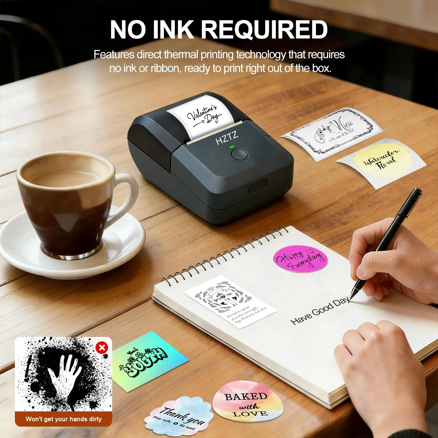 Inkless Bluetooth Label Printer, Thermal Sticker Maker with Color Paper Support, Perfect for Retail, Bakery & Inventory