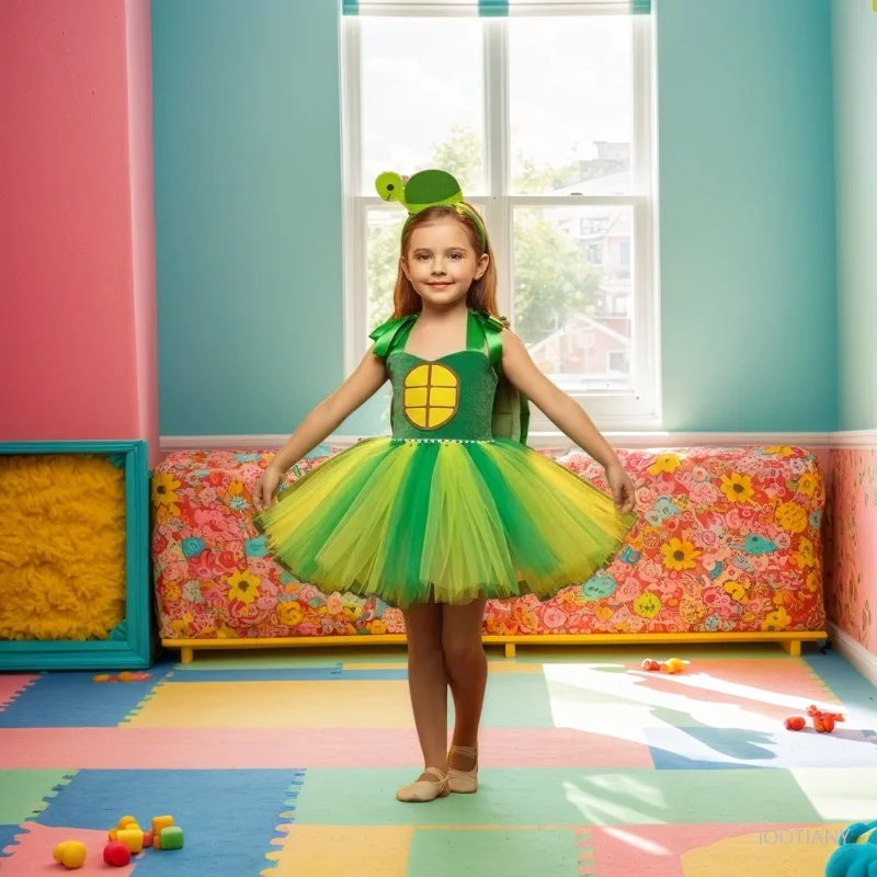 

Cute Girl Turtle Character Costume School Event Animal Dress-up Puffy Skirt Halloween Carnival Party Stage Performance Dress