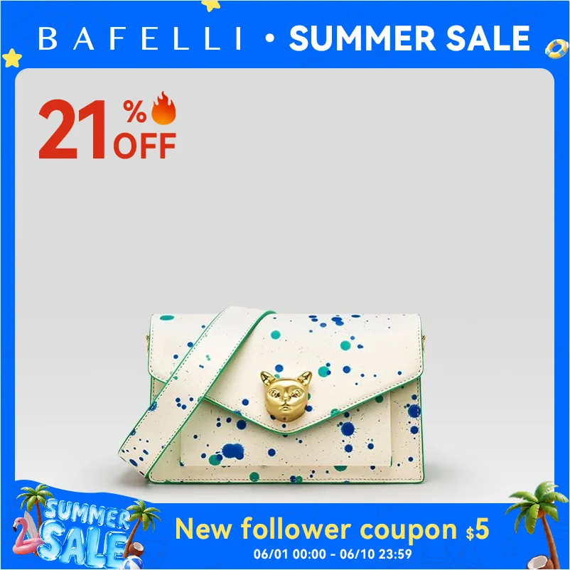 Women's Leather Flap Crossbody Bag - Cat Design Summer Purse