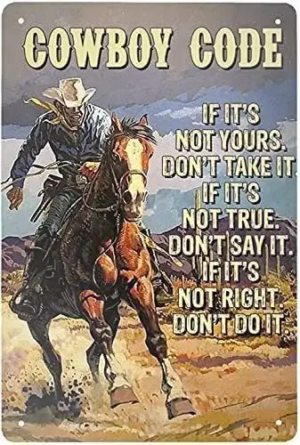 Western Cowboy Knowledge Metal Tin Sign Cowboy Code Retro Poster Bar Cafe Living Room Kitchen Home Art Wall Decoration Plaq sign