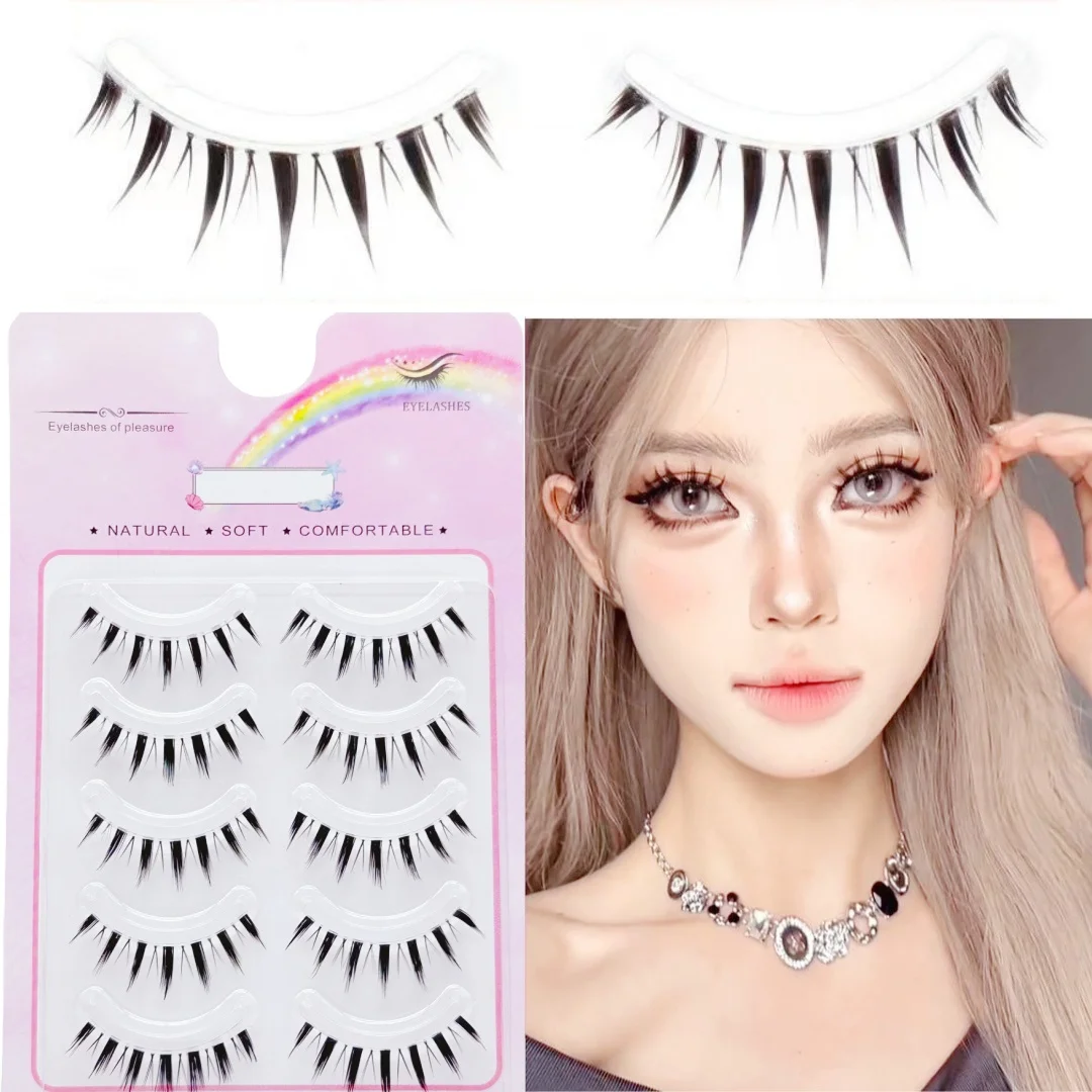 NAIJEMA Manga-Wimpern, 5 Paar, transparenter Stiel, natürliche künstliche Wimpern, Wimpernverlängerung, Curling und Soft, Manga, geeignet für Cosplay