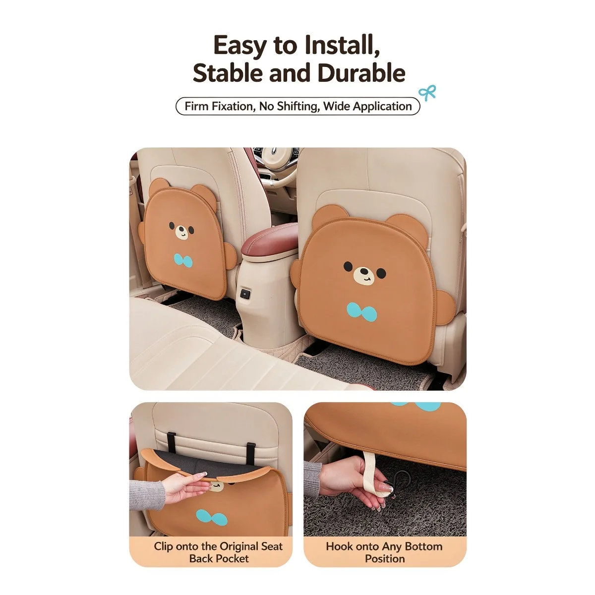 PU Leather 2 in 1 Car Trash Can Foldable Seat Back Organizer Anti-Kick Auto Storage Bag Waterproof Leak-Proof