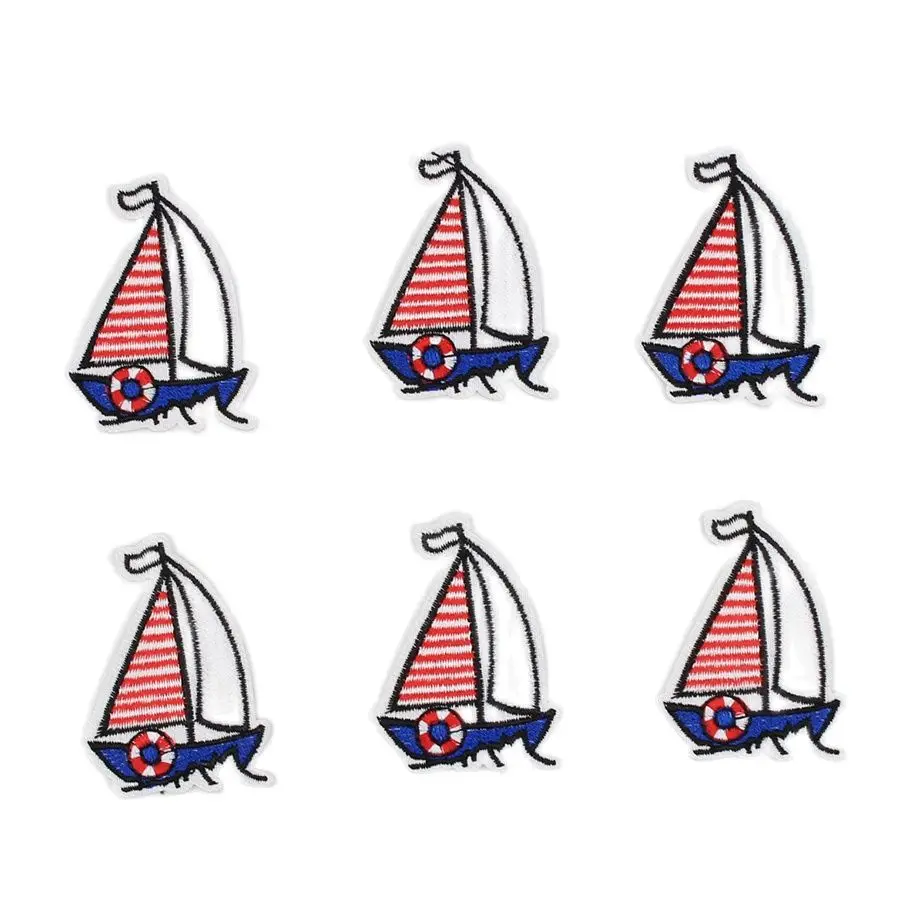 10pcs Embroidered Vessel Patches Iron On Cartoon Boat Stickers DIY Sewing Appliqued Clothing Patch Accessories