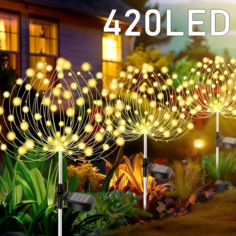 

Солнечные фонари-фейерверки для ландшафтного освещения с умным датчиком света, уличные садовые светильники на солнечных батареях для декора патио, бассейна, дорожек, кемпинга, свадеб