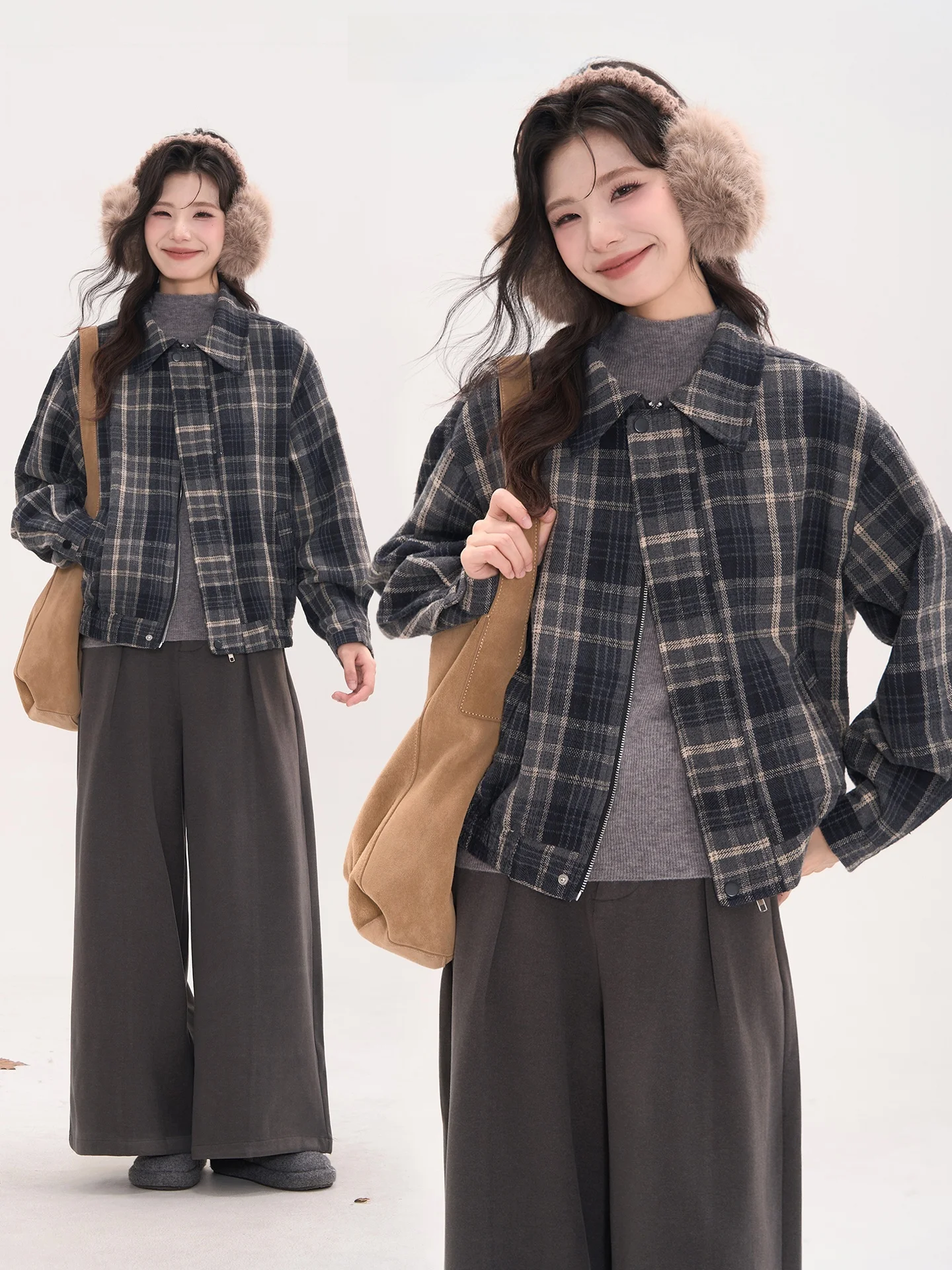 

Heme Barn Sle Turn-down Collar Zipper Cotton Jaet Women's Spring Autumn Loose Fit Floral Patterned Barn Coat