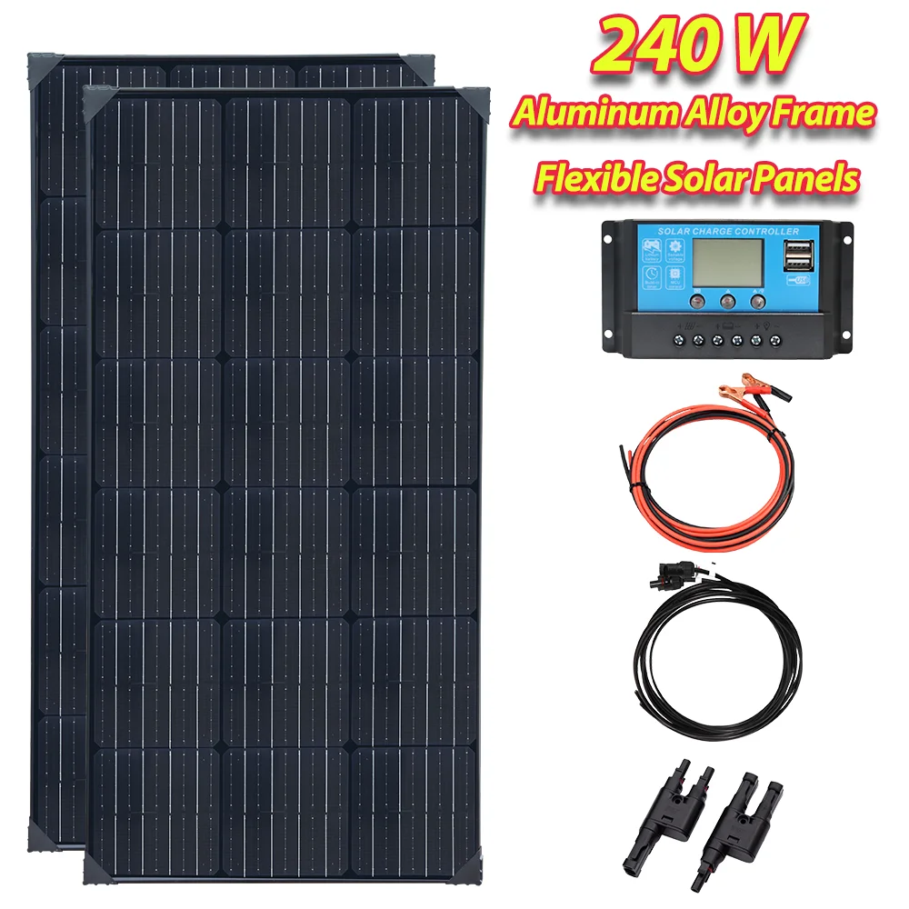 Solarmodul 240W 200W Solarmodul Aluminiumlegierungsrahmen 12V 24V Photovoltaik-Panel-Ladesystem für Zuhause, Auto, Boot, Wohnmobil, RV