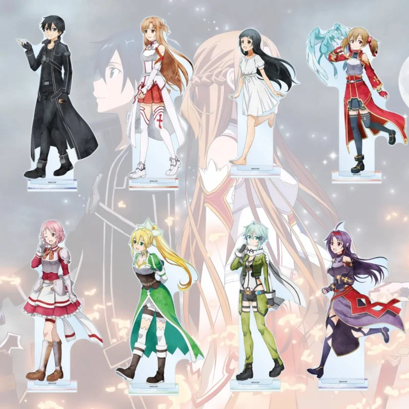 Sword Art Online Anime Kirito Asuna Yui Leafa Silica Lisbeth Klein Acrylic Figure Stand Christmas Keychain Toys 15cm
