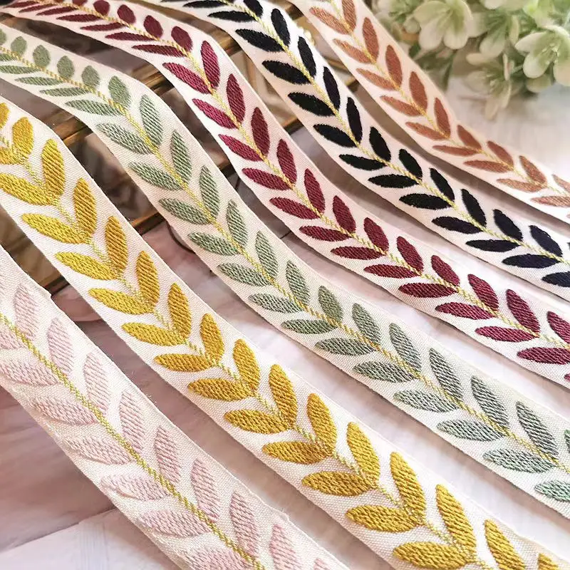 

2.5cm/3cm Width Vintage Leaf Floral Pattern Woven Ribbon Trim for Clothing Decoration