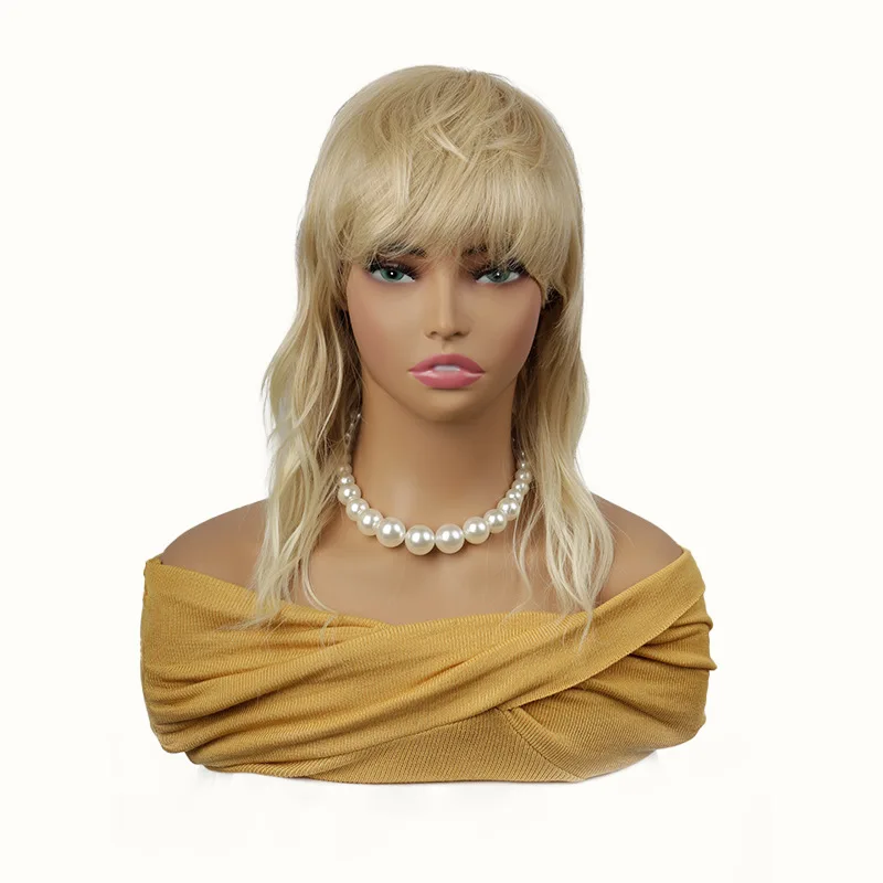 Short Curly Blonde Gradient Synthetic Hair Wigs with Bangs for Women Daily Party Wave Bob Wig Heat Resistant