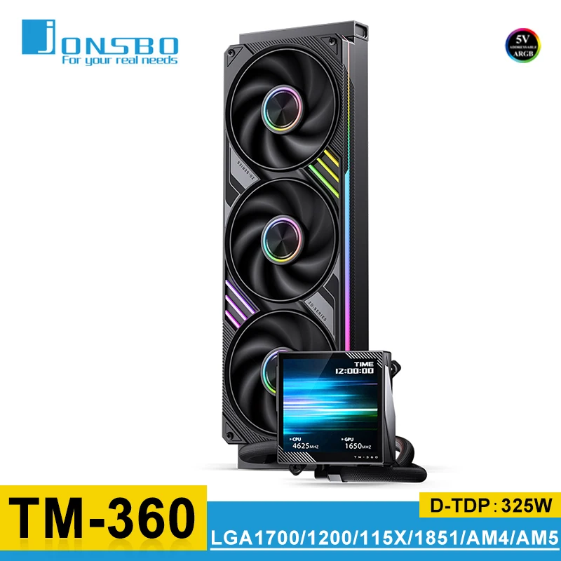Jonsbo TM-360 Integrated Water-cooled CPU Heatsink 3.95-inch Screen Display ARGB Black 360mm CPU Liquid Cooler LGA115X 1851 AM5