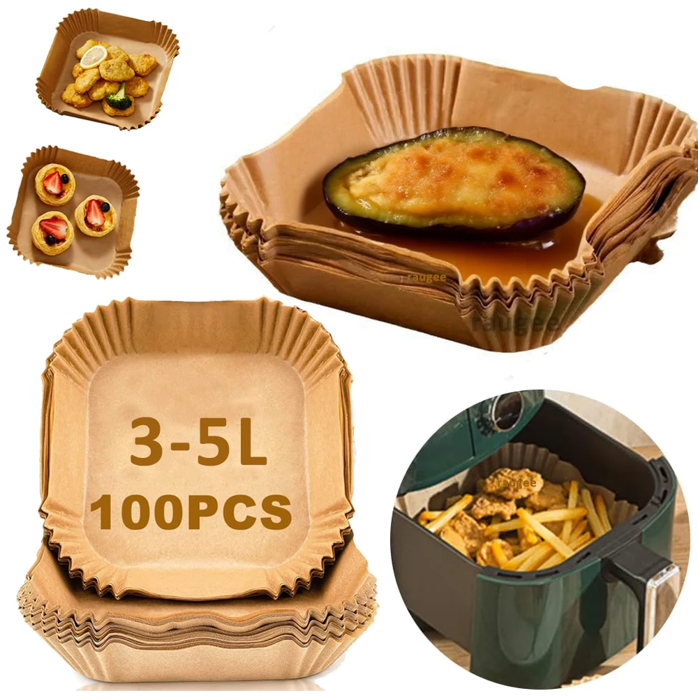 100 قطعة مقلاة هوائية ورقية مقاومة للزيت مقلاة هوائية عزل صينية ورق للاستعمال مرة واحدة بطانات هوائية مقلاة ميكروويف شواء ورق خبز