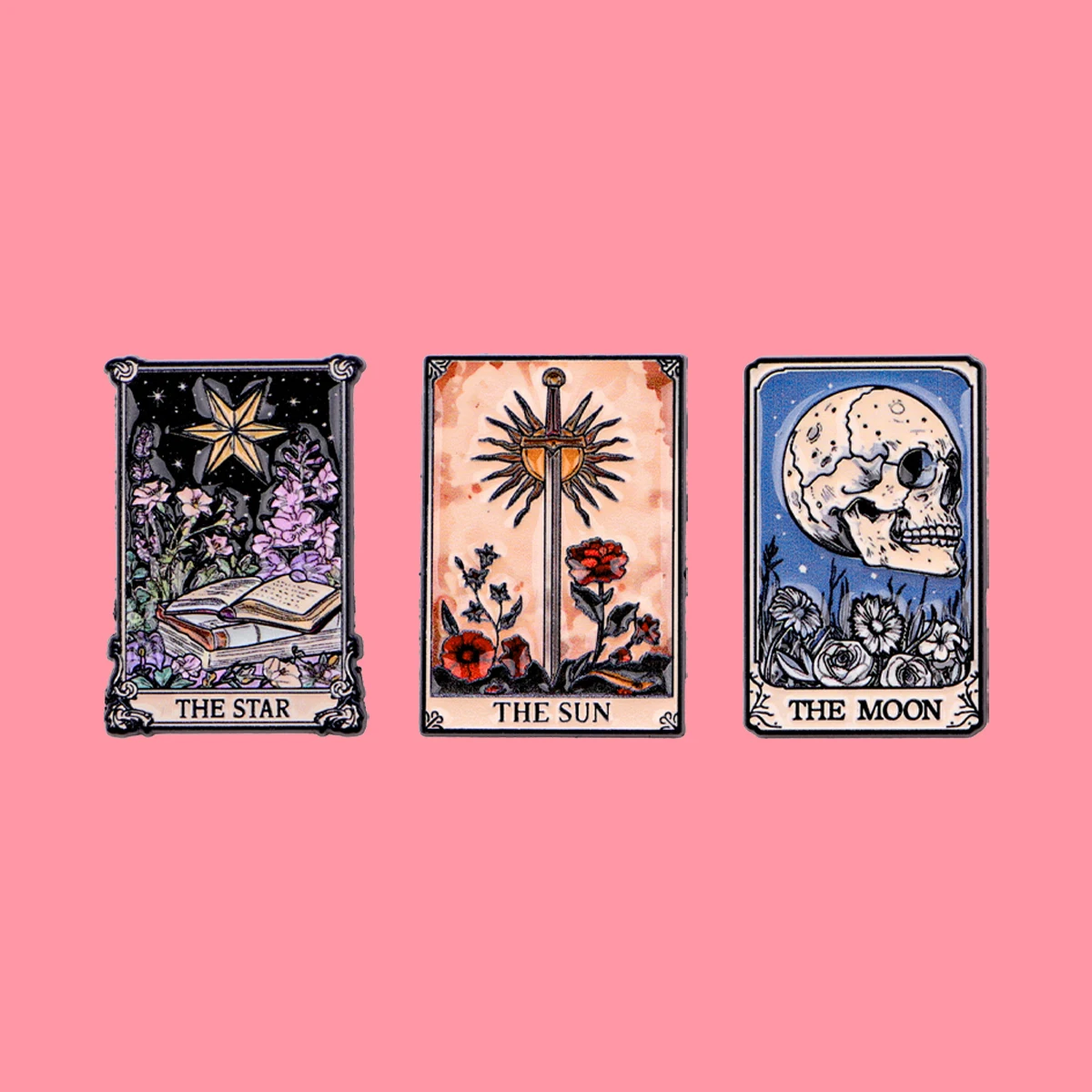 Stern Sonne Mond Tarot Karte Emaille Pin Revers Kiefern für Rucksäcke Cartoon Schädel Broschen für Frauen Mode Schmuck Accessoires Geschenke