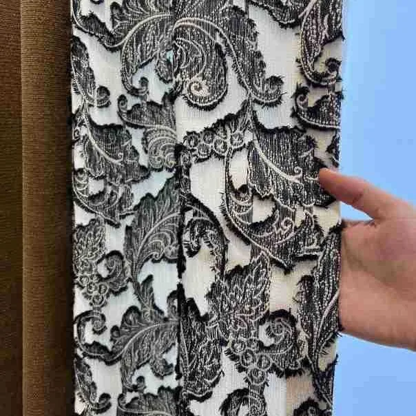 Chinese Cut Black and White Chenille Jacquard Patched Curtains for Living Room Bedroom French Window Customized Finished Product