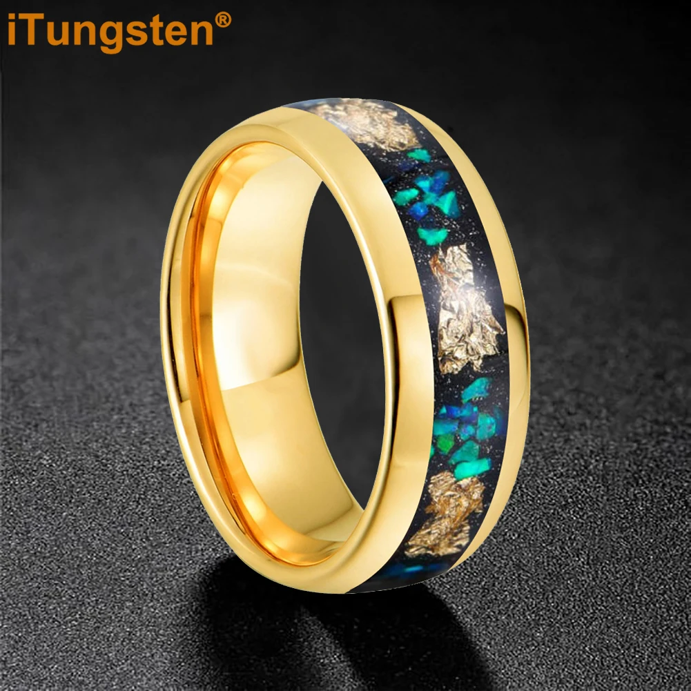 

iTungsten 4/6/8 мм красивое обручальное кольцо из карбида вольфрама для мужчин и женщин, инкрустация опалом и золотой фольгой, полированная, удобная посадка