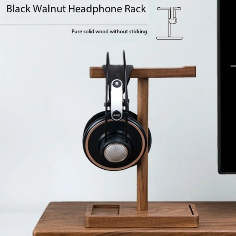 

Creative Rack Dual Headphones Hanging Desktop Storage Brackets Universal Walnut Headphone Stand All Solid Wood Headset Holder