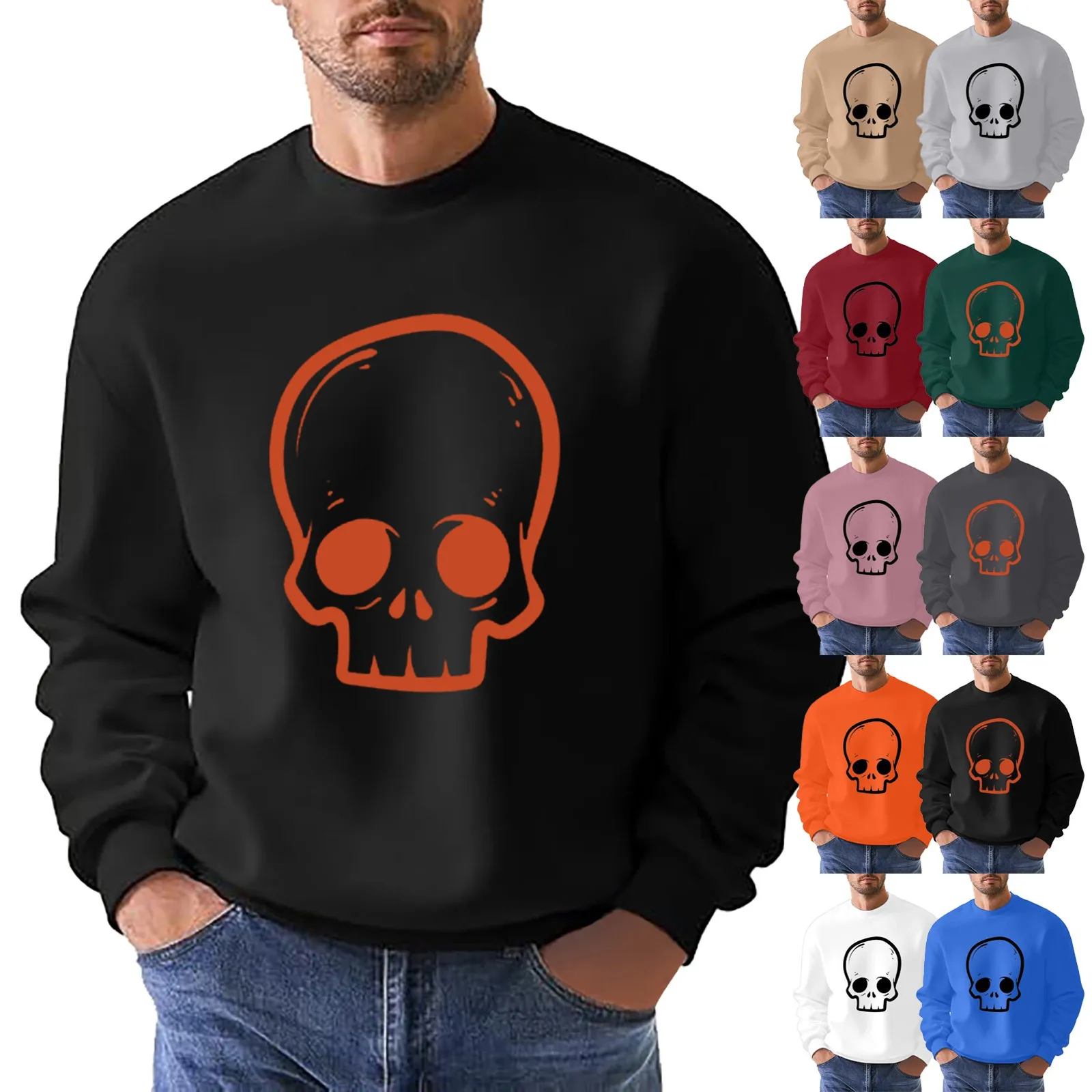 

Men's Halloween Fashion Casual Part 3D Print Long Sleeve Hooded Sweater Tops FOR MEN Zip Hoodie Soft Men Men Screw Neck Sweater