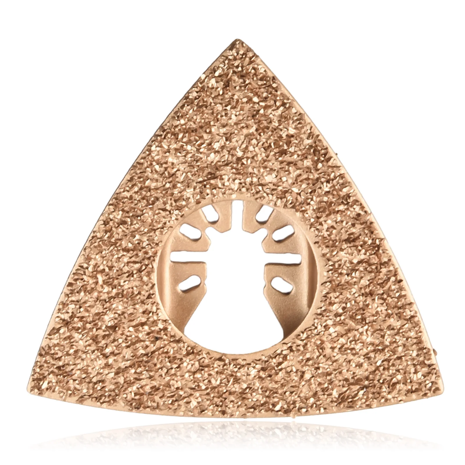 Cemented carbide oscillation tool accessory triangular rasp blade designed to maximize grout extraction efficiency