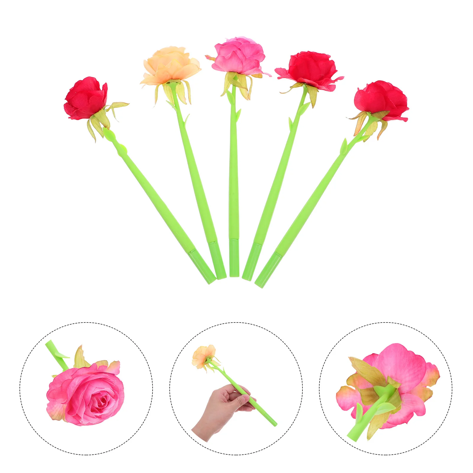 

5Pcs Simulated Flower Ballpoint Pens Silicone Material Smooth Writing Pens for Students Office Gift Stationery Supplies