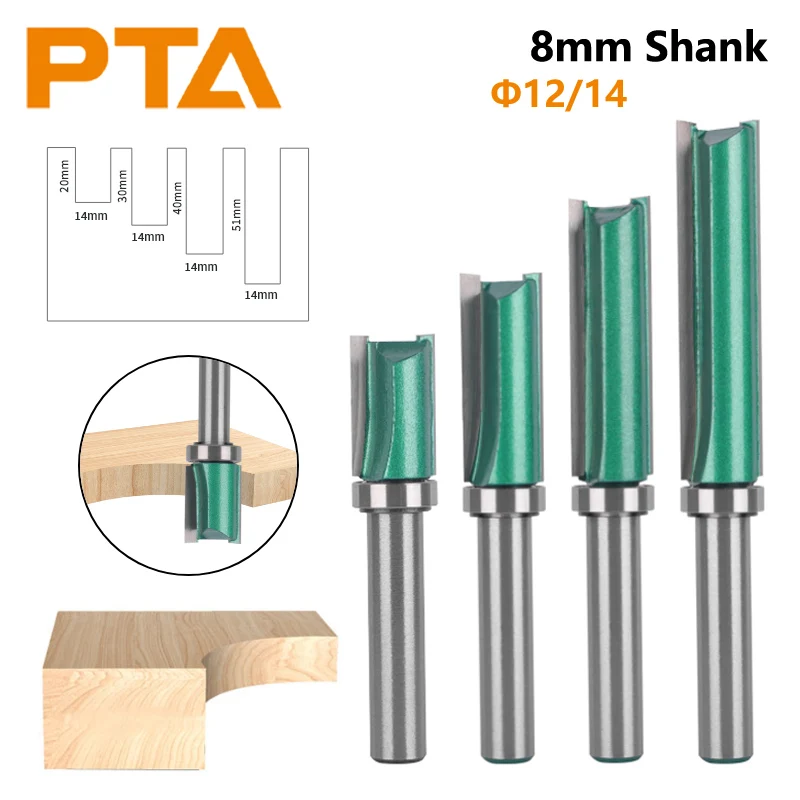 8MM Shank Cove 12MM 14MM Green Pattern Bit Router Bit Face Mill Carbide Cutter Woodworking Milling Cutters for Wood Bit End Mill