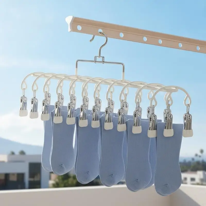 Clips Stainless Steel Sock Hanger Multi-Functional: 20 Laundry Drying Rack Shoes Underwear