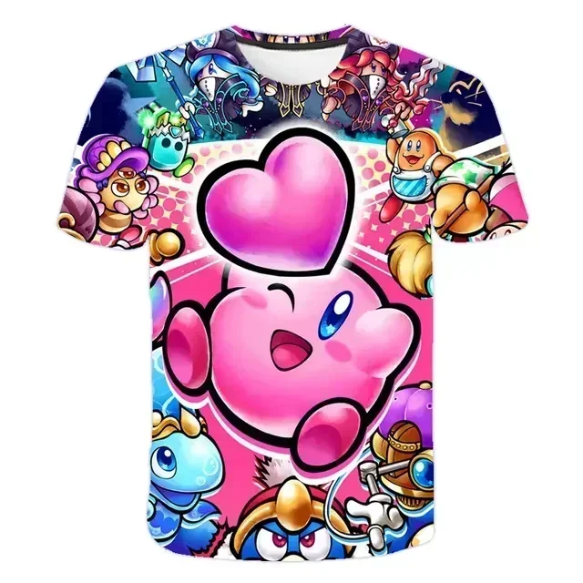 

Футболки для девочек с 3D принтом Kirby, Милая футболка Kirbys, летние футболки для девочек, топ, одежда для детей, мультяшная одежда, повседневная футболка для подростков