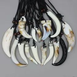 Wholesale 12pcs/lot Acrylic Fake Ivory Pendant Necklaces Imitation Wolf tooth Fake Fangs Charms Tribal Jewelry for Women Men's P