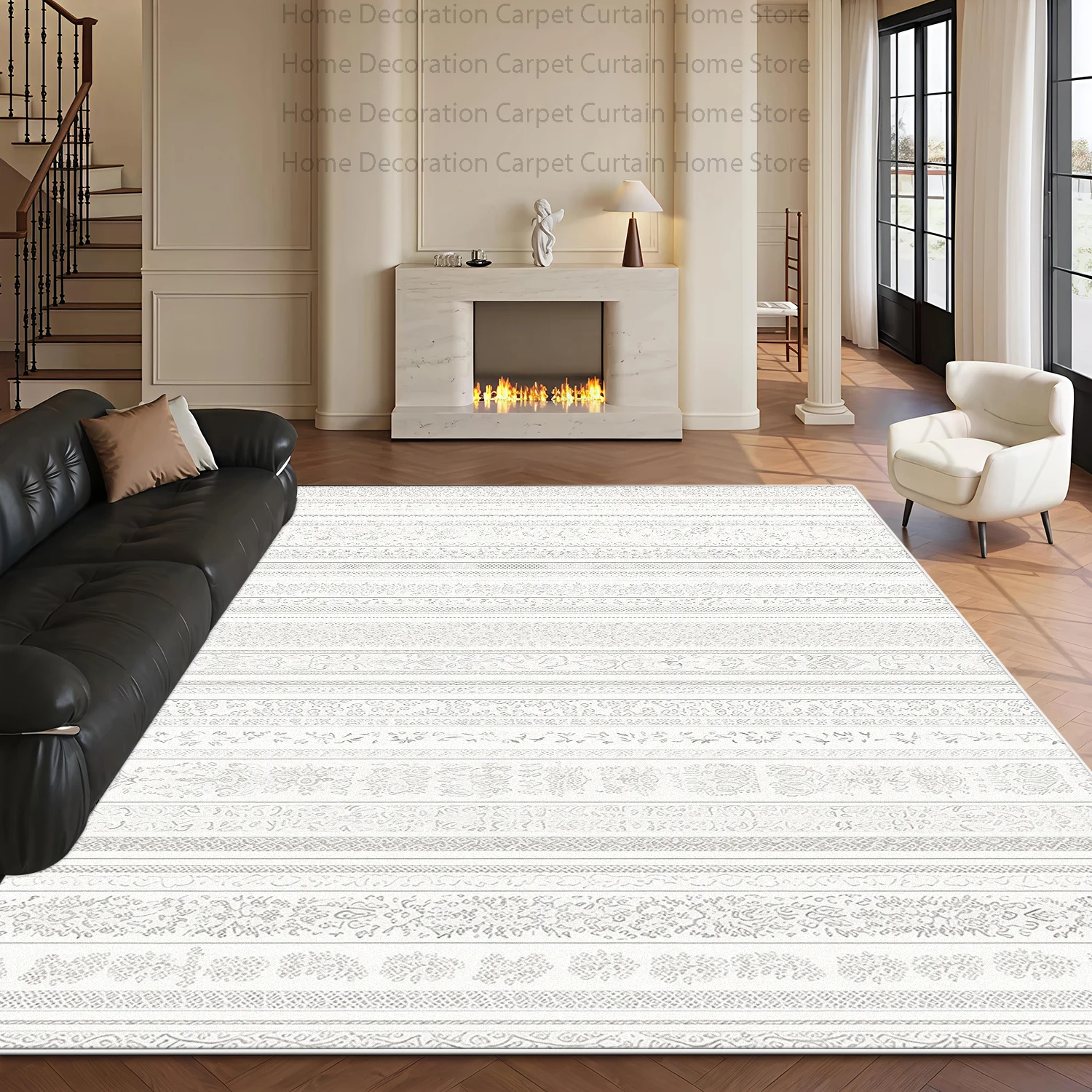 White Moroccan Striped Geometric Large Carpet for Living Room Minimalism Decor Rugs Non-slip Washable Bedroom Fluffy Floor Mat