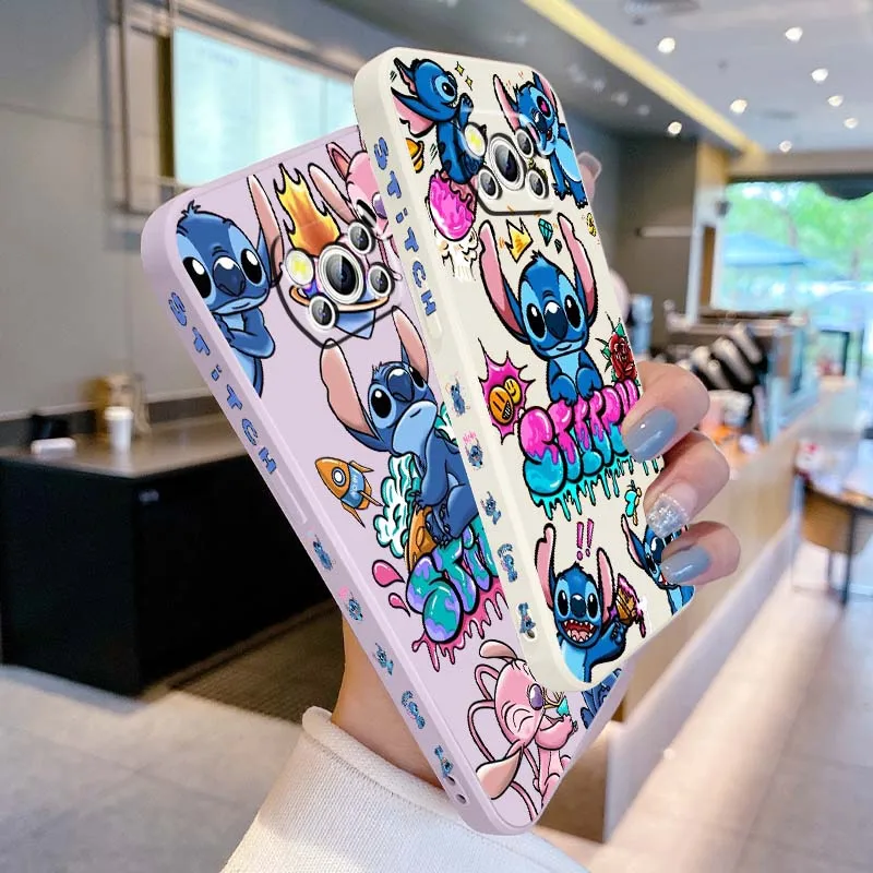 

Stitch Anime Cute For Xiaomi Mi Poco X3 X4 X5 X6 M4 M5 M6 F4 F5 F3 GT Pro 5G Liquid Left Rope Cover Phone Case