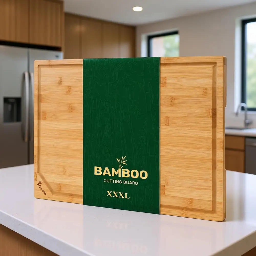 

Очень большая разделочная доска из бамбука с глубокой канавкой для сока и ручкой, 24 x 18