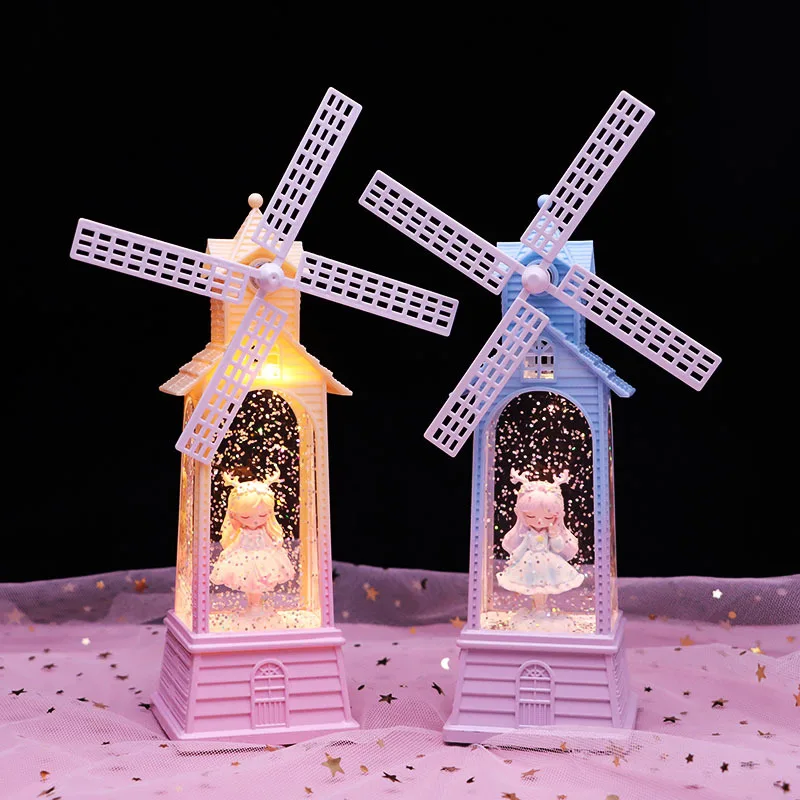 Elf Deer Girl Pinwheel Crystal Lamp Music Box. Glowing and turning music to decompress girls’ birthday gifts
