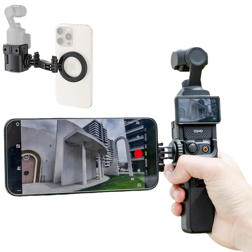 

JJC Pocket 3 Magnetic Phone Holder Mount Expansion Adapter Cage for DJI Osmo Pocket 3 Bracket with Cold Shoe for iPhone 16 15 14