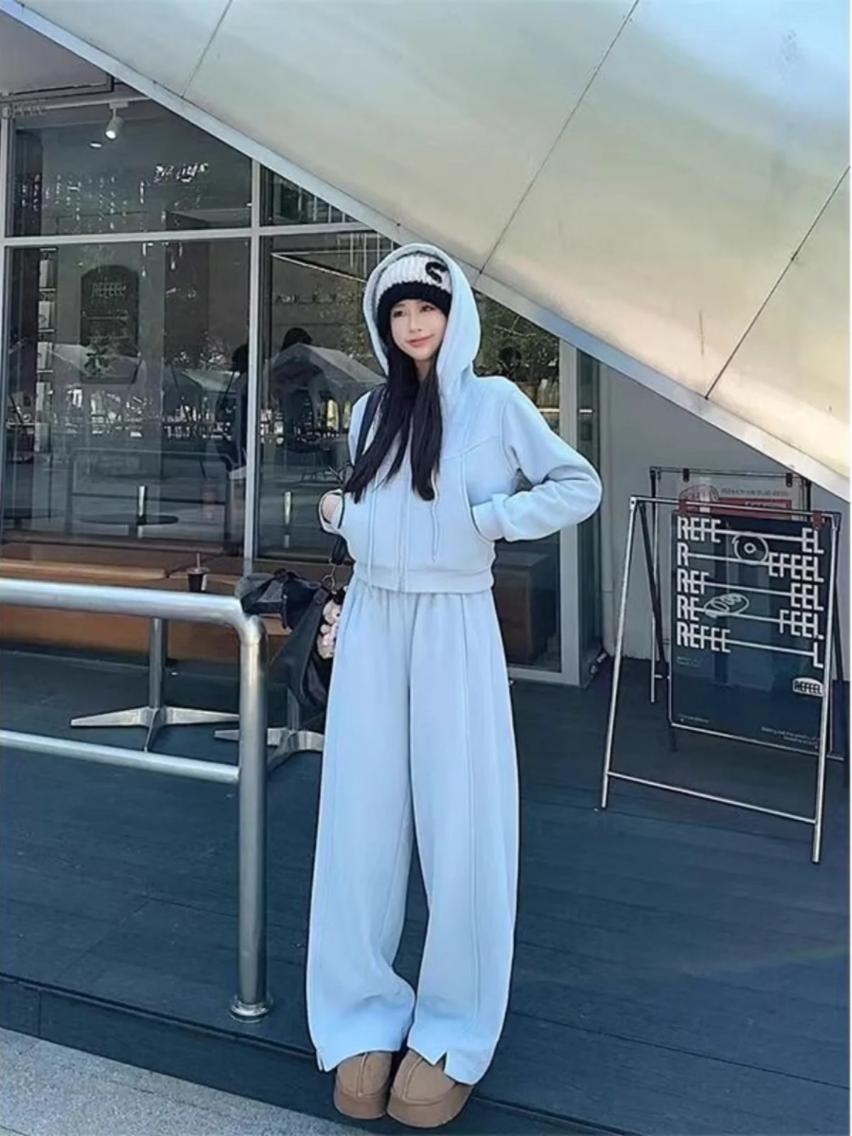 

Ladies Thickened Fleece Hoodie And Wide Leg Pants Sportswear Set Spring Autumn Winter Casual Comfortable Two Piece Suit