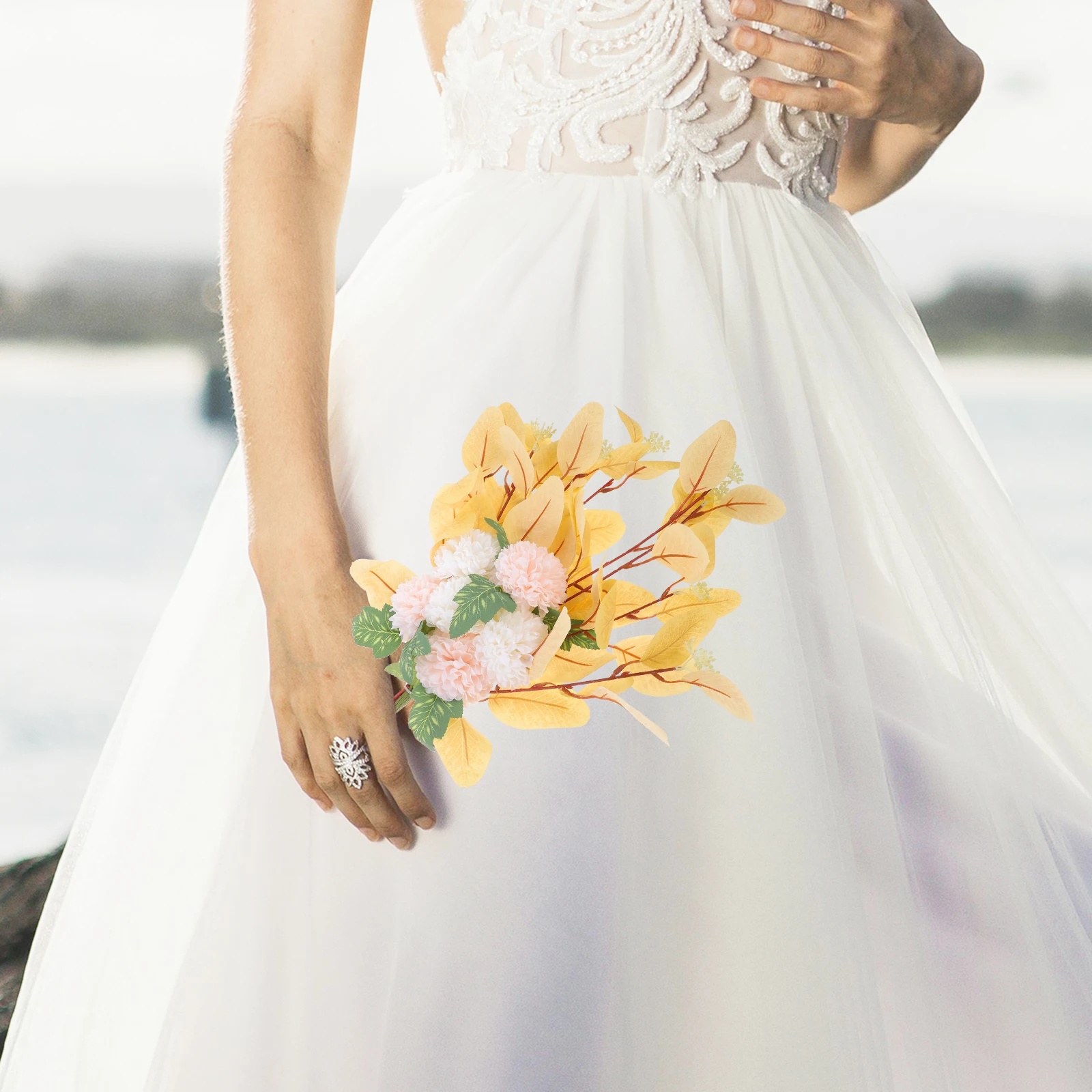 

Simulated Chrysanthemum Ball Bouquet Artificial Wedding Decorations White Silk Bridal Bridesmaid Banquet Home