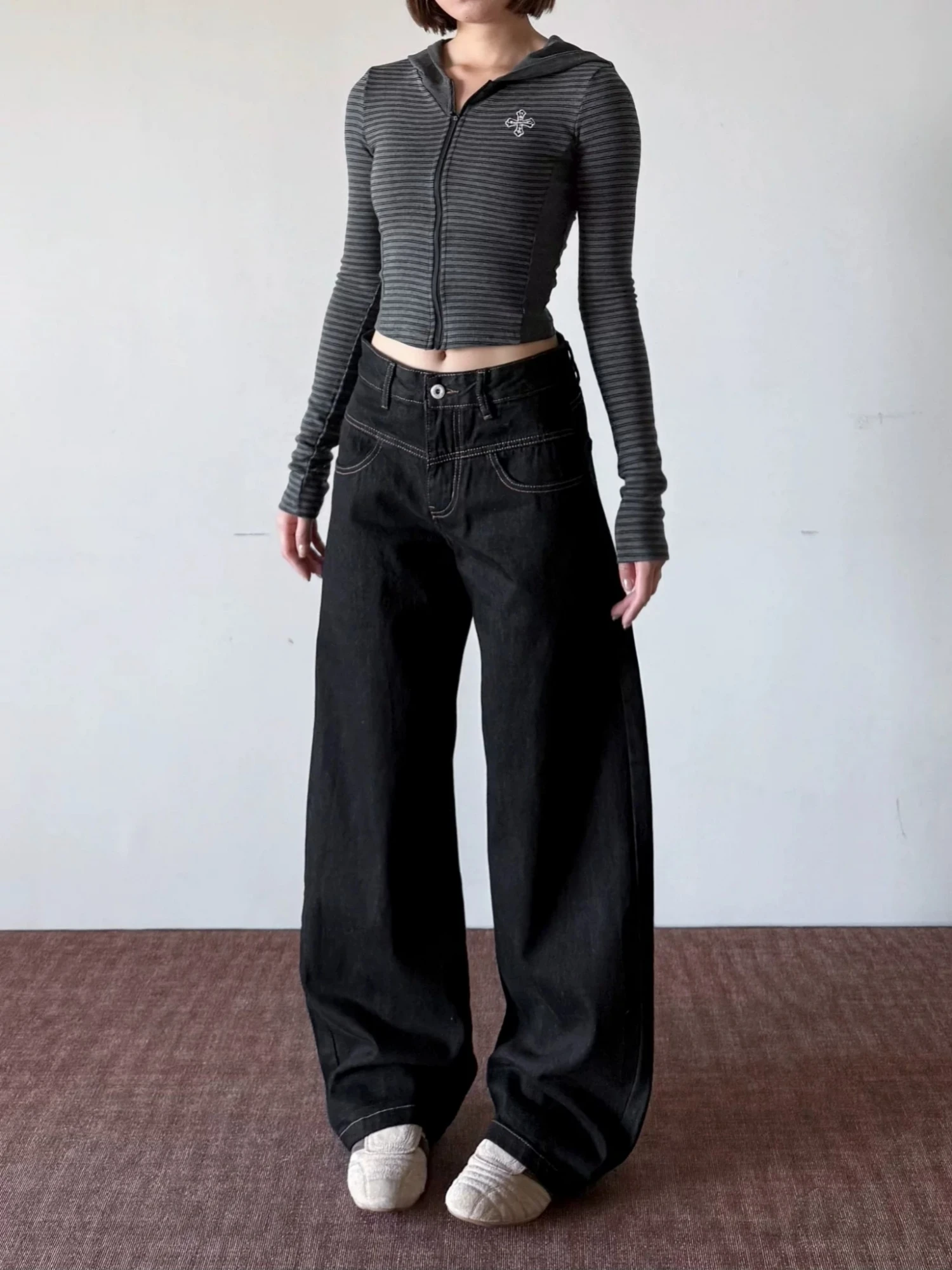 American Retro Wide Leg Jeans Original Cowboy Casual Loose Men's Women's Black Faded Street Style Loose Fit Low Waist Jeans