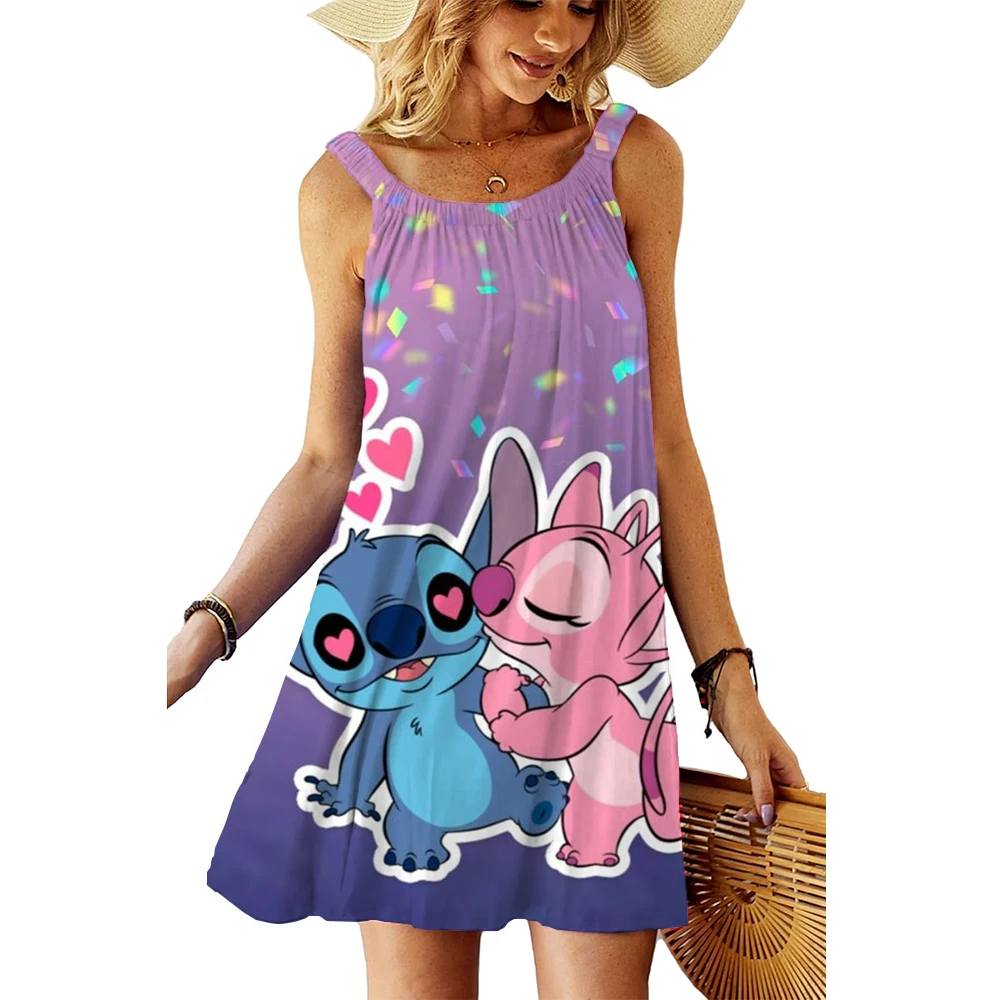 Plus Size Lilo & Stitch Abiti estivi Abiti Donna 2025 Stampa Boho Chic Abito elegante Stitch Donna Sexy Beach Allentato Disney Slin