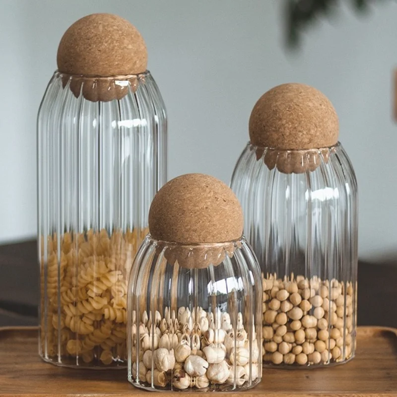 Round ball cork stopper lead-free glass bottle storage jar coffee bean sealed dried fruit grains transparent creative tea cans