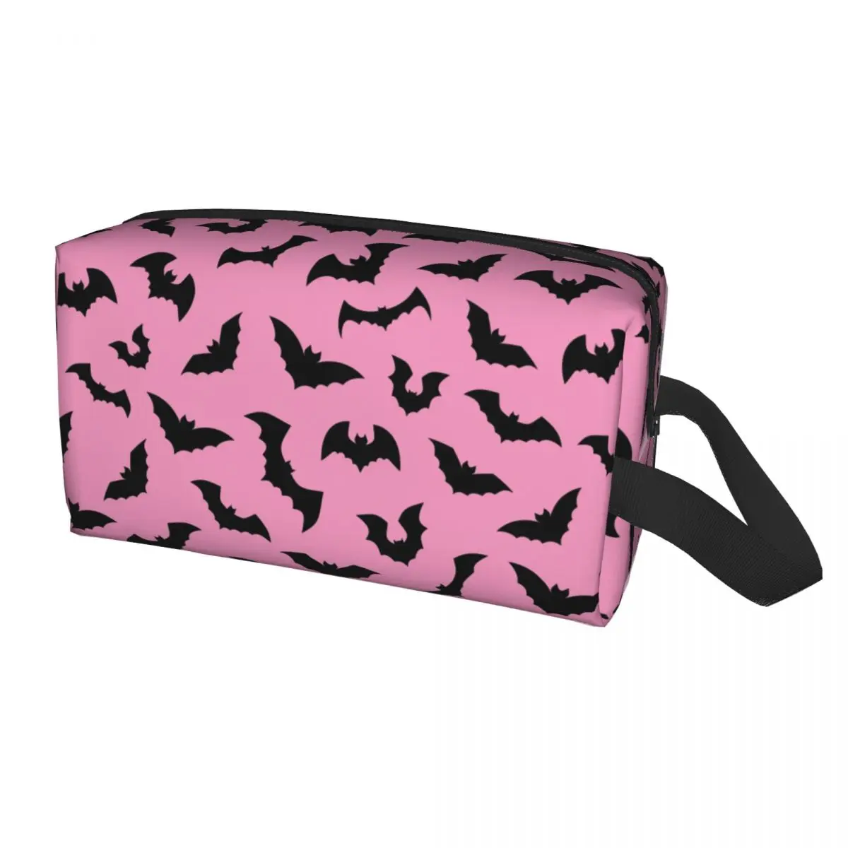 Pastel Goth Pink Black Bats Toiletry Bag for Women Halloween Witch Cosmetic Makeup Organizer Lady Beauty Storage Dopp Kit Case