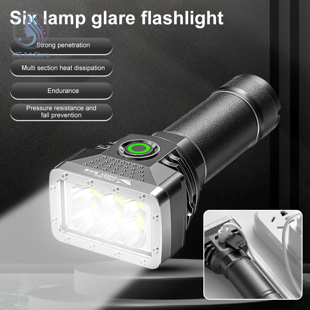 

6LED Flashlight USB Rechargeable LED Torch High Brightness Power Display Emergency Powerful Long Range Flashlight for Outdoor