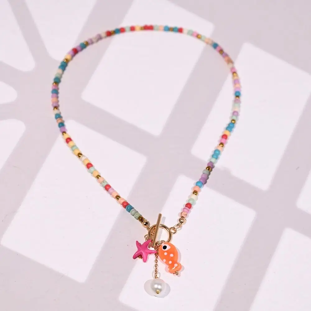 New Sea-inspired Bohemian Pendant Ceramic Fish Adjustable Rope Starfish Charms Jewelry Faux Pearl Beach Vacation Chain Gifts