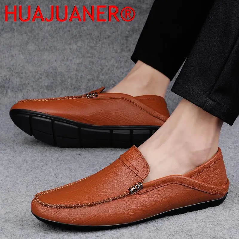 Merk Heren Echt Lederen Schoenen Luxe Casual Schoenen Business Flats Topkwaliteit Heren Loafers Ademende Slip-On Rijschoenen