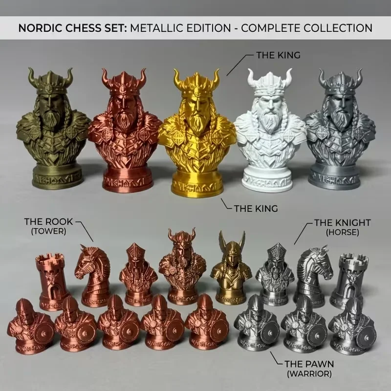 16 Pcs Viking Epic Vintage Metallic Nordic Chess Collectible Set Desktop Decorative Ornaments