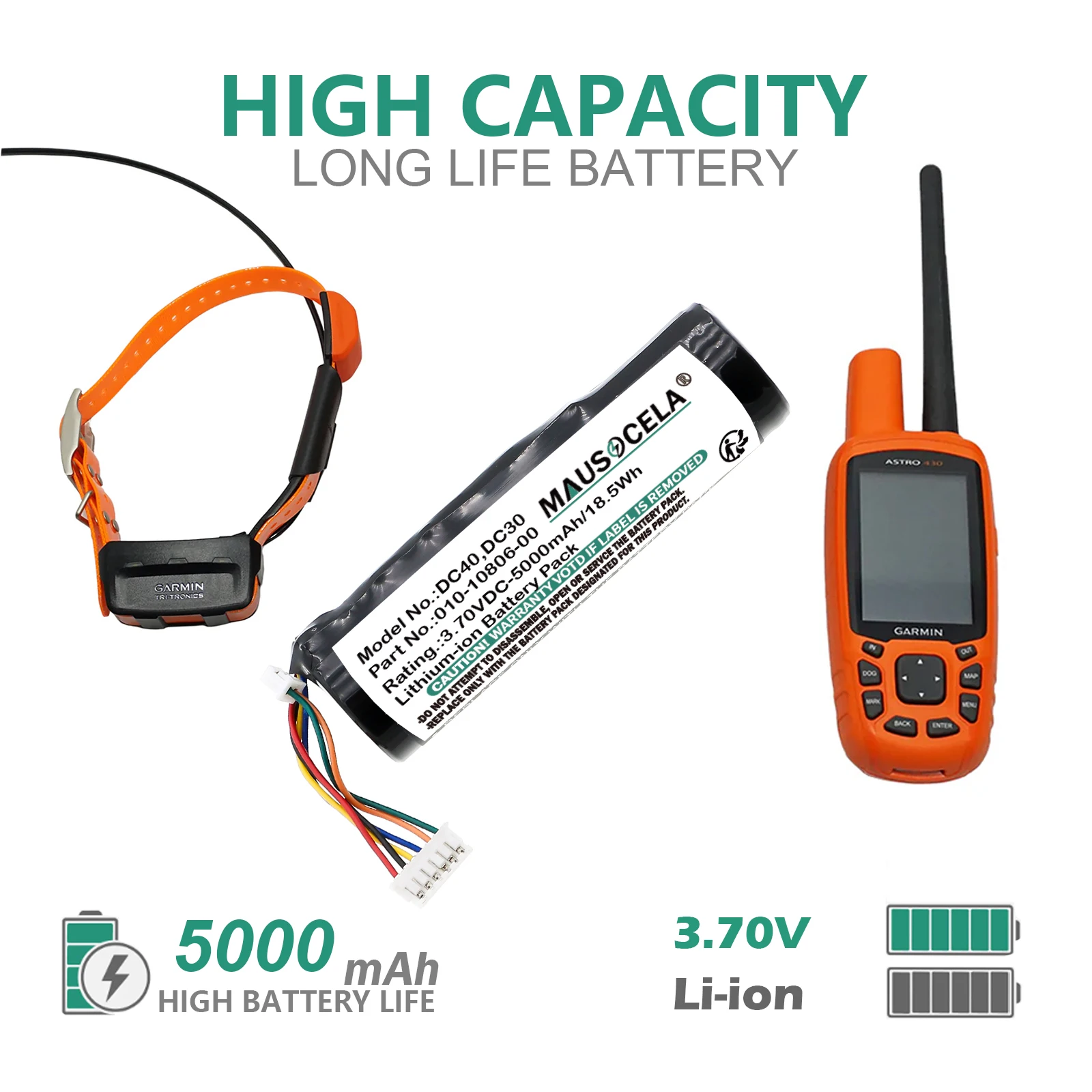 Dog Collar Battery For Garmin:DC20,DC30,DC40,Astro 320,Astro 220,Astro System DC20,010-10806-00 (-01,20),361-00029-00,AC00-12542