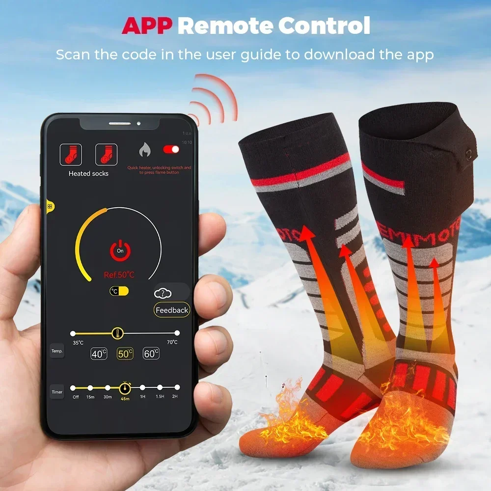 KEMIMOTO APP Contorl Heated Socks Stocking Thicken Cotton Winter Socks Foot Warmers Rechargeable Battery For Skiing Hunting Moto