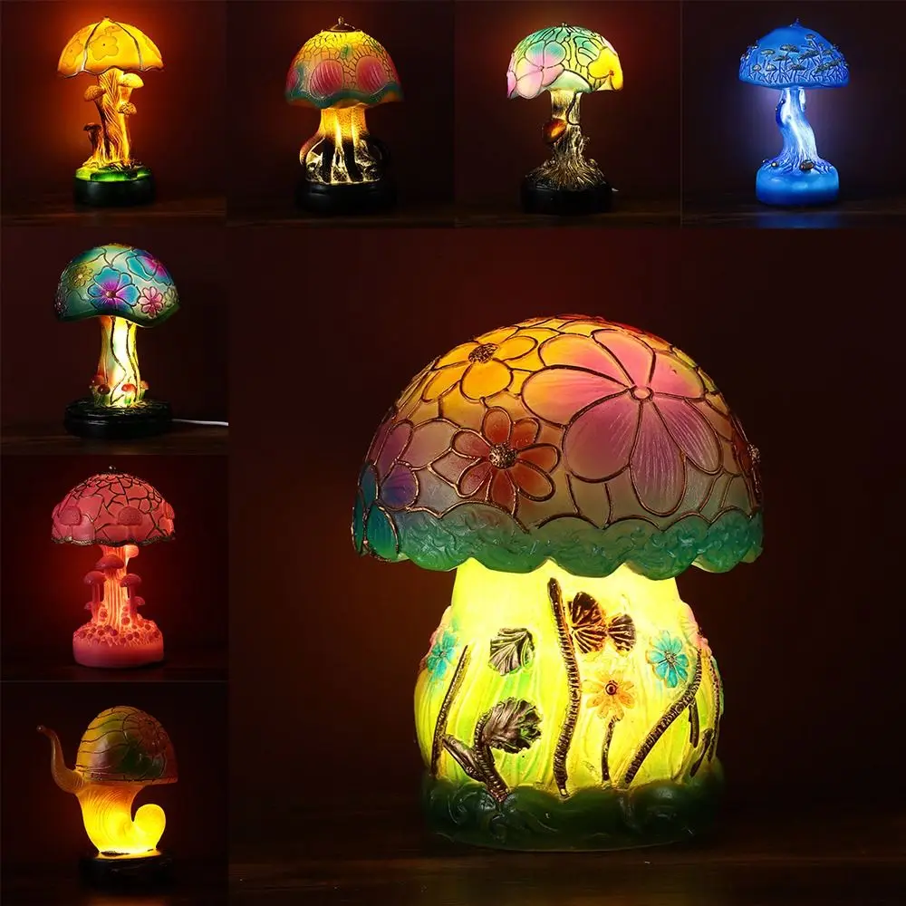

Fun Resin Stained Mushroom Table Lamp Plant Series USB Night Light Mushroom Shape Stained Stained Plant Table Lamp