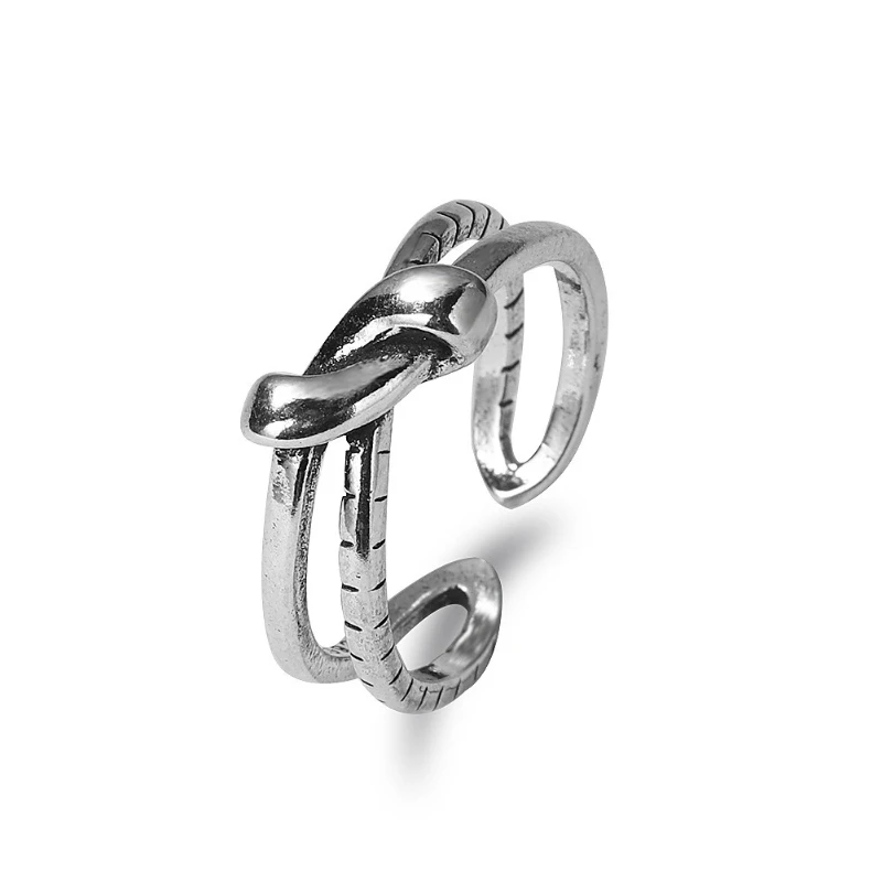 Korean Style Fashionable Simple Retro Double Layer Bow Ring 925 Sterling Silver Gift for Girls Elegant Finger Ring for Women