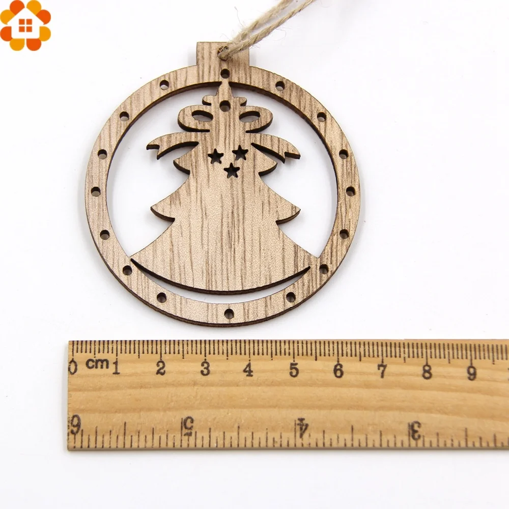 12PCS/Set Christmas Wooden Pendant Round Snowman/Tree/Angle Hanging Ornaments for Christmas Tree Decoration Xmas Kids DIY Gifts