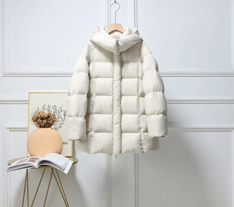 

2026 Winter New white Down Jacket for Women 90% White Duck Down Removable Hood Jacket Thickened Warm Mid-Length Coat